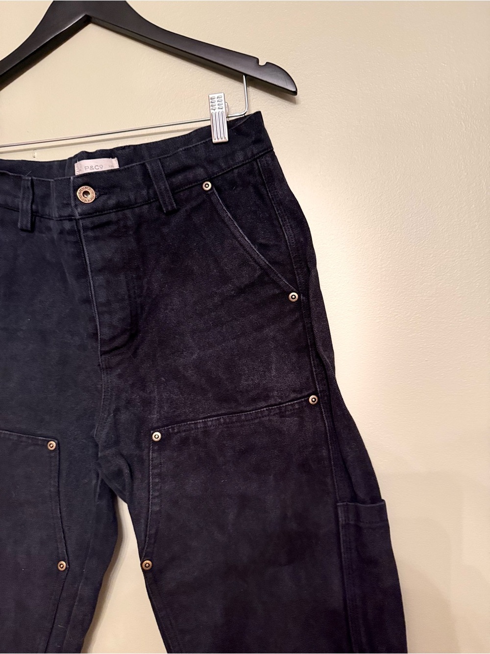 P&Co Black Cotton Canvas Double-Front Workwear Carpenter Pants W30 L30 - Picture 5 of 16